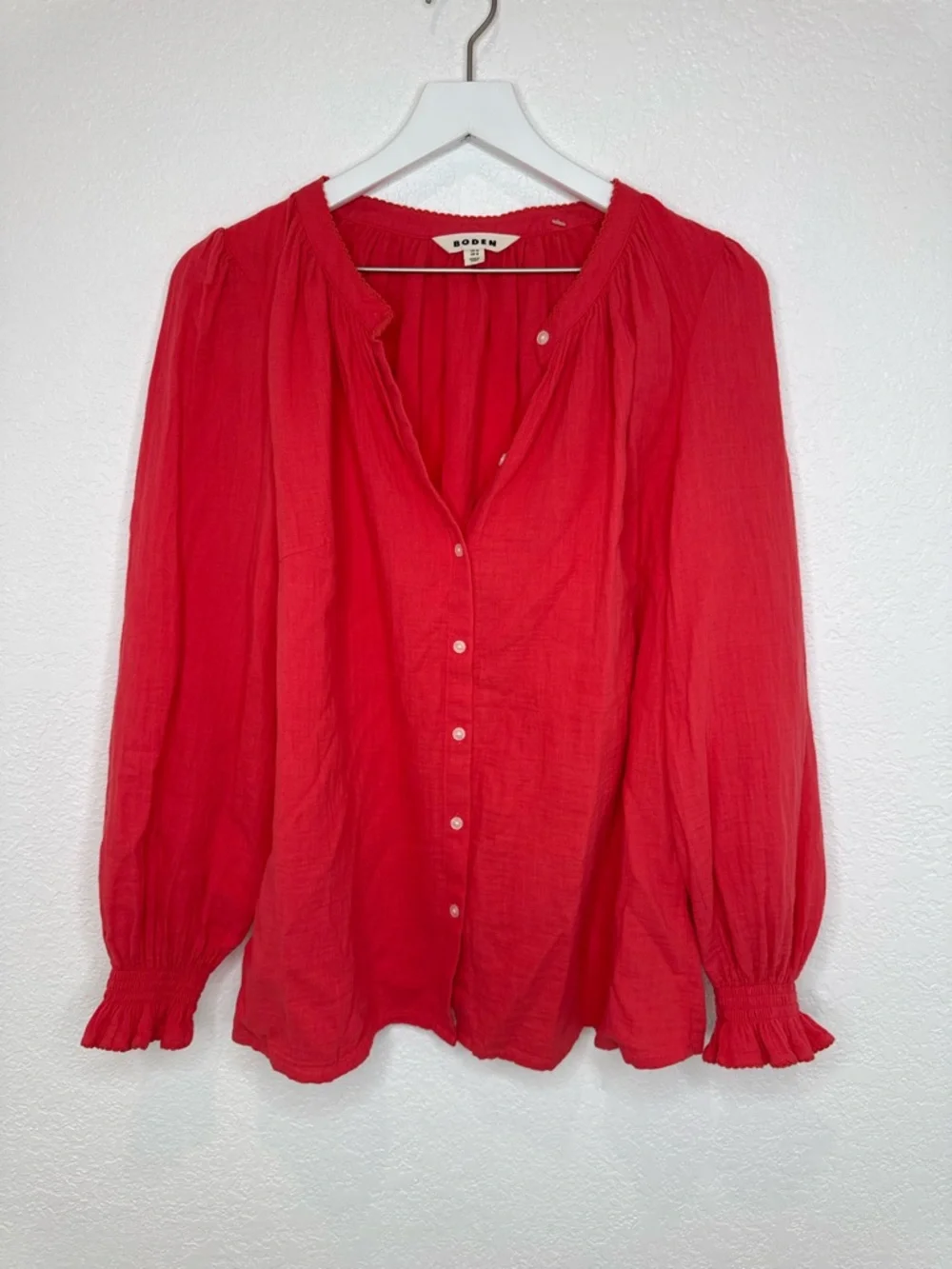 BODEN Button Down Gauze Cloth Long Sleeve Top